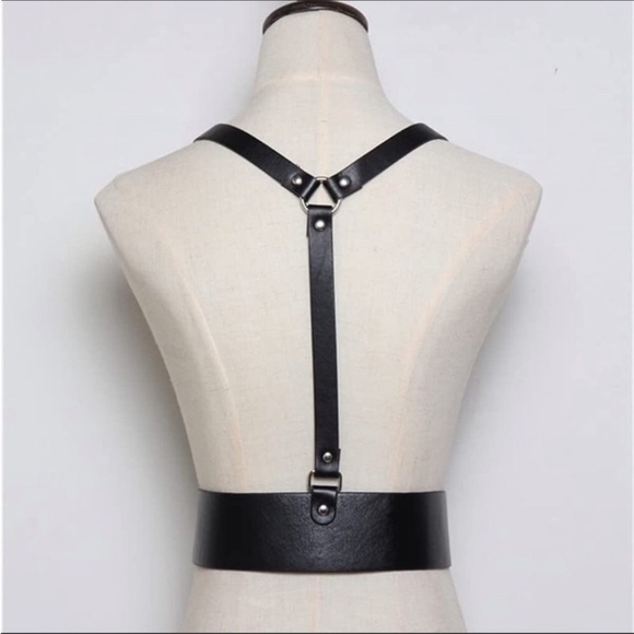 Harness Belt Black Leather Goth Rave Adjustable *NEW*